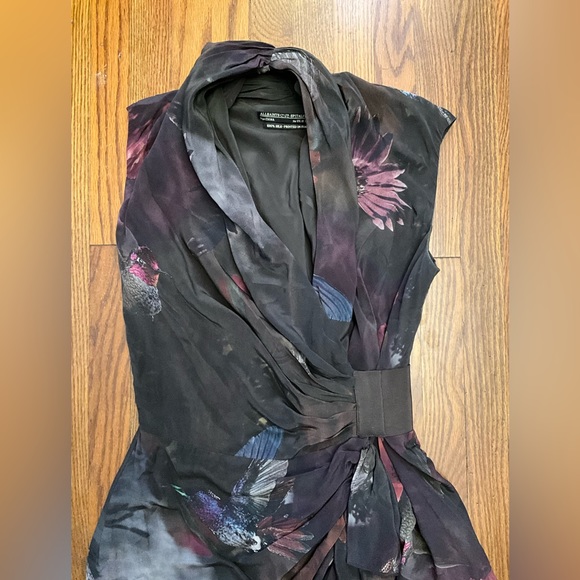 ALLSAINTS spitalfields Poisen dark bird print silk wrap dress - Picture 4 of 12